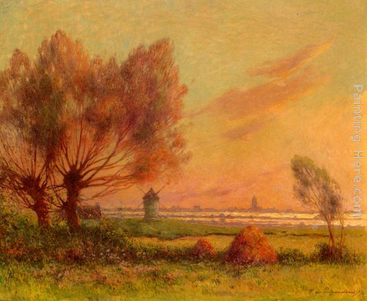 Ferdinand Loyen Du Puigaudeau Soleil couchant sur les marais salants